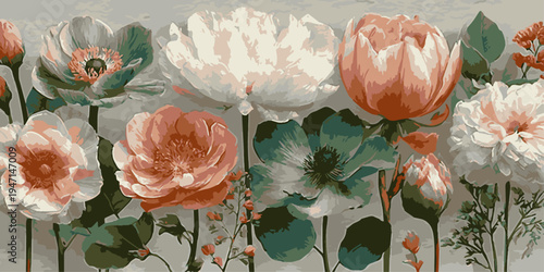 Vibrant watercolor collection of peony flowers in shades of pink and red