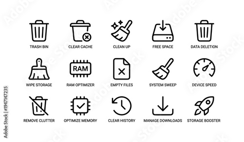 Device maintenance icons: cleanup tools for efficient system performance