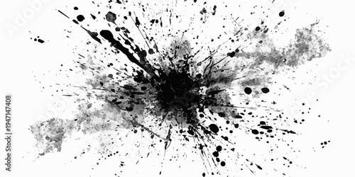 Dynamic black ink splash and splatter abstract art on white background for 2026