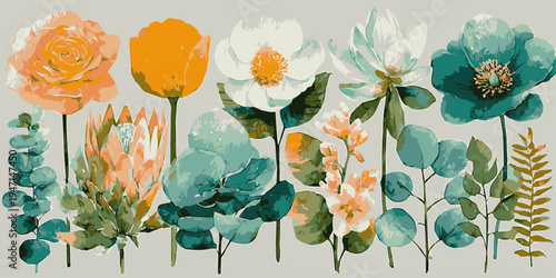 A vibrant and colorful bouquet of flowers with various types and shades.