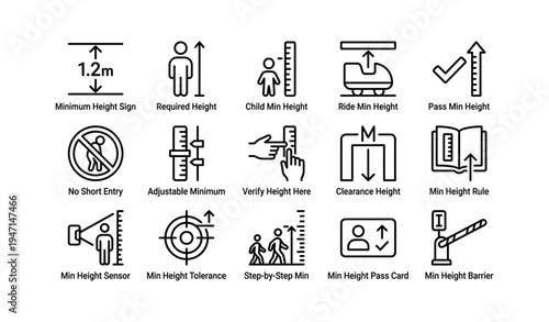 Safety height regulations icons for minimum entry requirements and verification