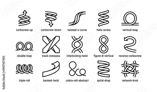 Collection of roller coaster track designs featuring loops and twists