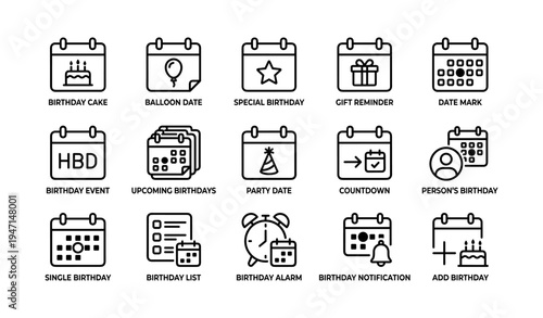 Birthday calendars icons: reminders, notifications, and party planning