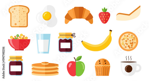 Breakfast food assortment isolated on white