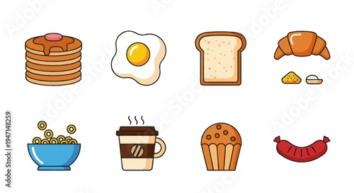 Breakfast food collection isolated illustration