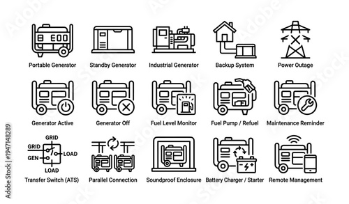Various generator icons for power supply and management systems