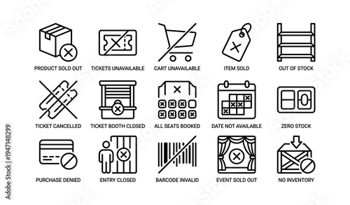 Icons depicting various out of stock and unavailability scenarios