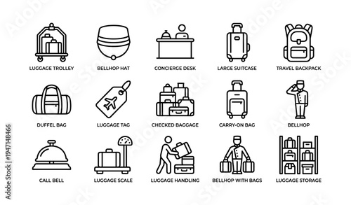 Luggage icons illustrating travel essentials and bellhop services
