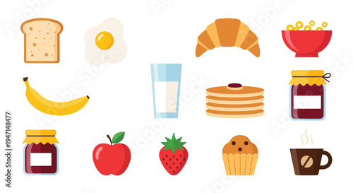 Breakfast food icons isolated