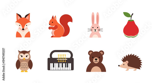 Cartoon animal and object illustrations