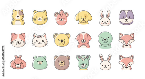 Cartoon animal faces collection