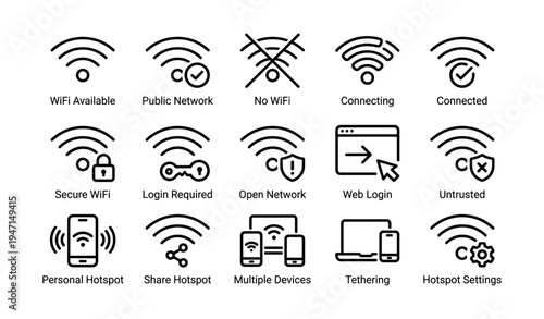 Wifi connectivity icons for network status and hotspot management
