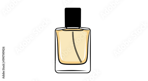 Minimalist Illustration of a Perfume Bottle with Golden Fragrance