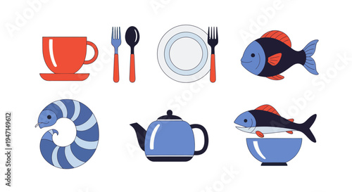 Cartoon food and drink set illustration