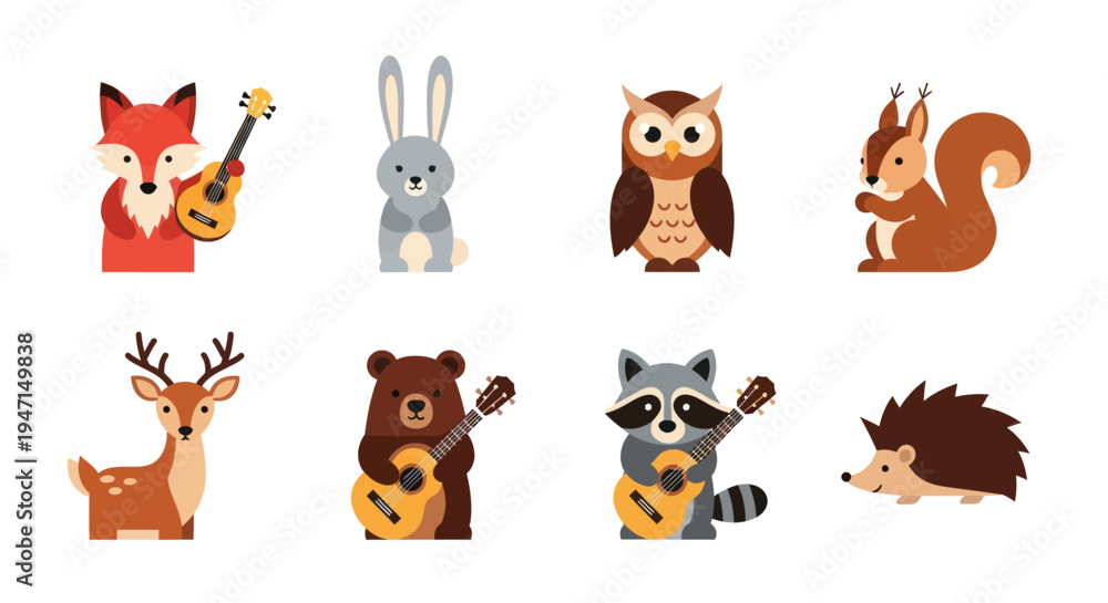 Fototapeta premium Cartoon forest animals with musical instruments