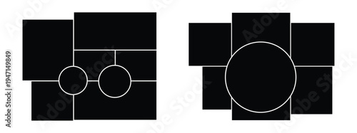 Modern Geometric Photo Collage Frame Layout with Circle and Rectangle Shapes for Creative Photo Gallery Design. Vector illustration.