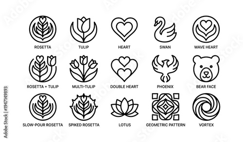 Minimalist icon set: flowers, hearts, animals, and patterns collection