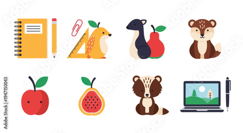 Cartoon illustrations of educational objects