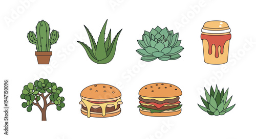 Cartoon plant food and drink illustration