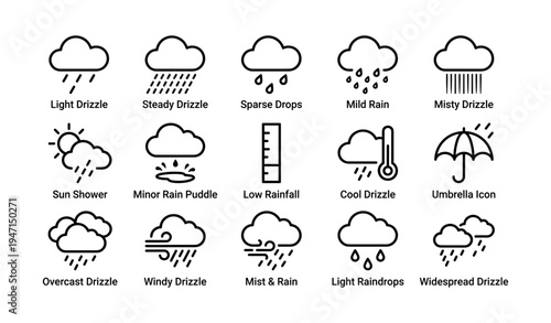 Icons of various rain types and weather conditions
