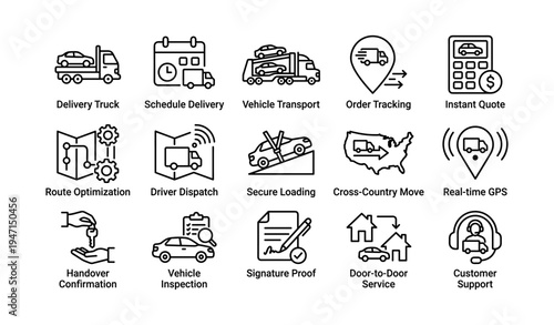 Vehicle delivery icons for efficient transportation and logistics services