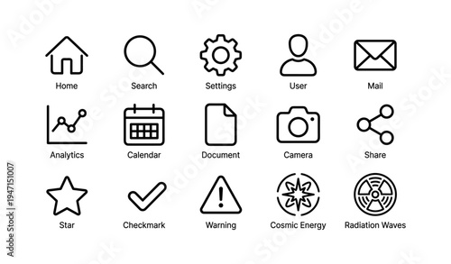 Minimalist icon set with home search settings user mail analytics calendar