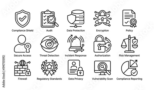 Security and compliance icons for data protection and risk management