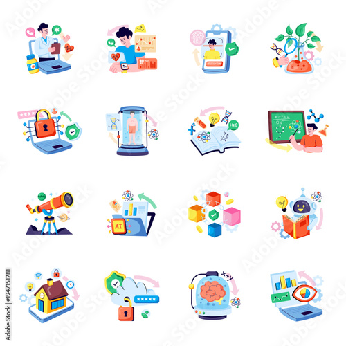 Set of Data and Technology Flat Illustrations
