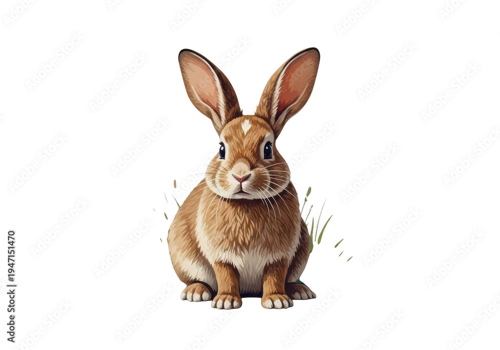 Fototapeta premium A brown rabbit with long ears and white markings isolated on transparent background