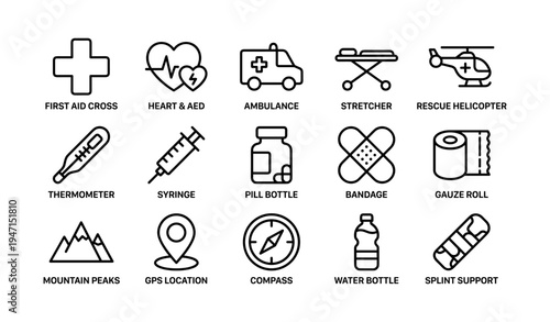 Emergency medical icons: first aid, ambulance, and rescue symbols