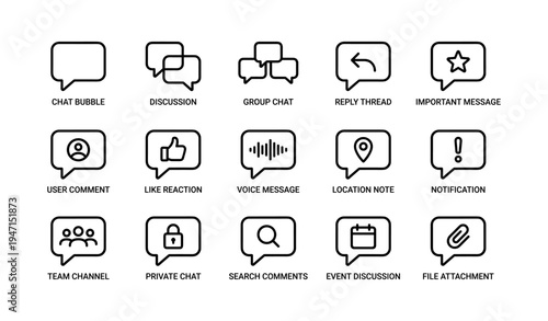 Set of communication icons: chat, discussion, voice, important, notification