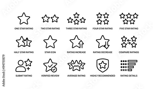 Star rating icons with various rating symbols and review options
