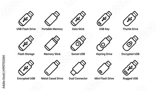 Various types of usb flash drives with labels