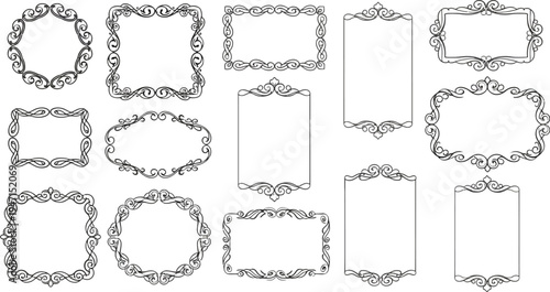 Vintage ornate frames collection with floral patterns and swirling designs for graphic design and decoration purposes