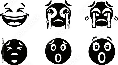Collection of various cartoon faces with different emotions on white background