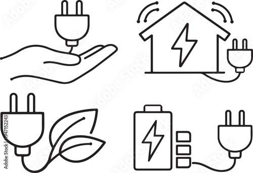 Renewable Energy, Electric Power, and Sustainable Technology Icons