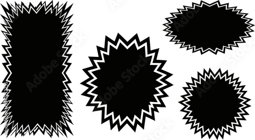set of four jagged edge black burst shapes for graphic design elements  various sizes