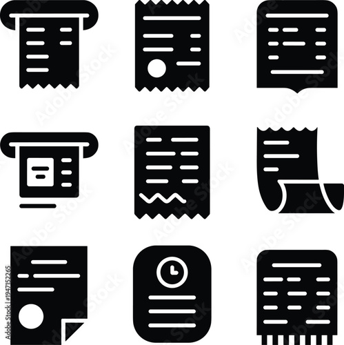 Collection of Icons Representing Receipts, Bills, and Financial Documents invoice paper