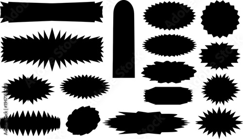 black comic book burst shapes and banners for graphic design and digital art