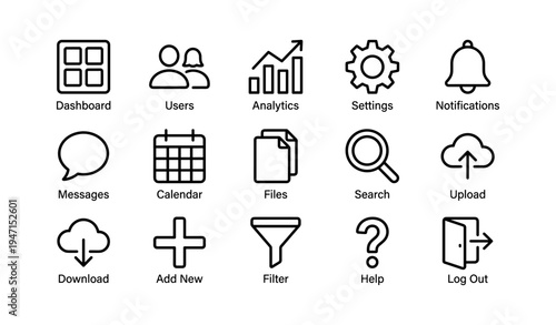 User interface icons for dashboard and analytics management