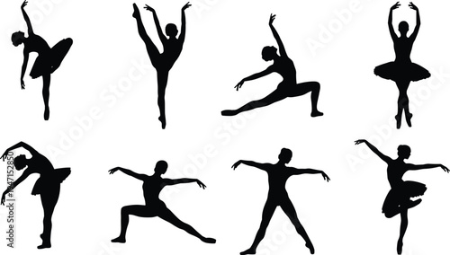 Black vector silhouette set of modern and historical submarine designs from side and top views isolated on white background,