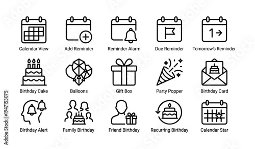 Calendar icons for birthday and reminder events