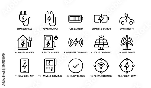 Charging icons for evs and renewable energy solutions