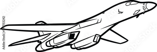 Stylized Vector Line Art Illustration of a B1B Lancer Bomber Aircraft