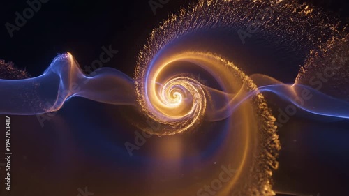 Abstract Glowing Swirl of Light and Particles on Dark Background, Dynamic Energy Flow.