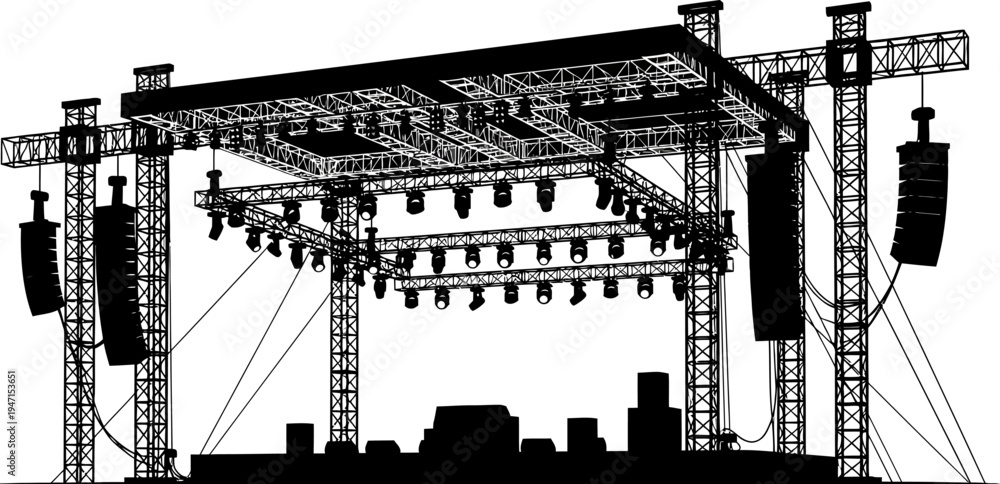 Obraz premium concert stage with speakers and lights on metal trussing isolated on transparent background