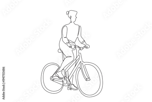 woman female bicycle city transport outside active one line art vector design