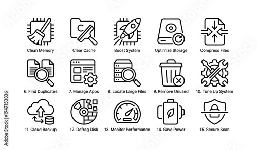 Icons for system optimization tools and utility functions