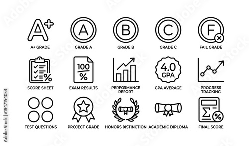 Academic grades and assessment icons