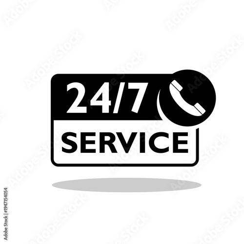 Service 24 hours 7 days a week icon with shadow